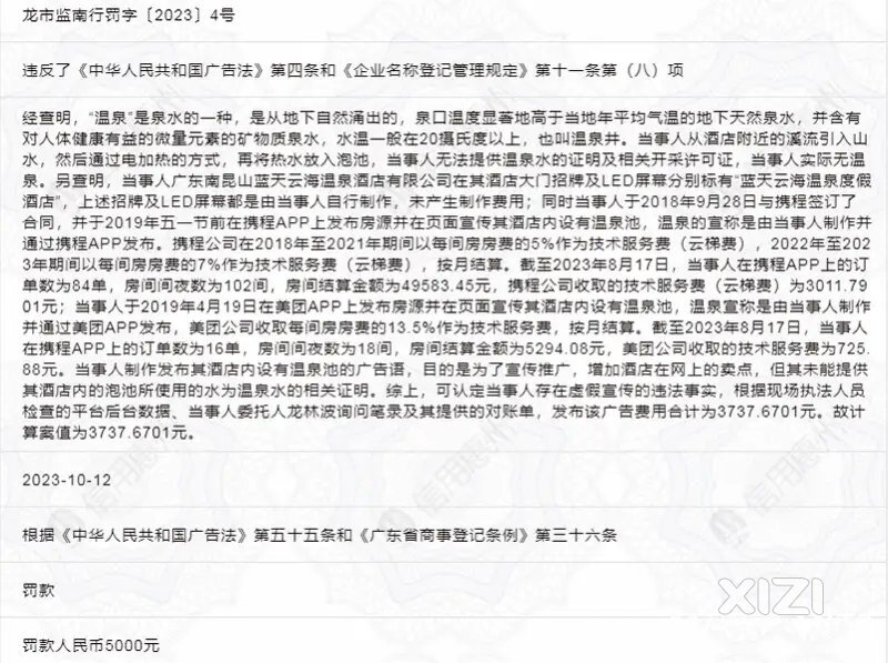 溪水加热后宣称是温泉，惠州龙门这家酒店被罚