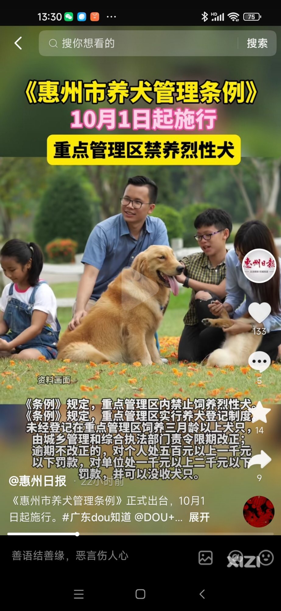 太好了，惠州养犬管理条例10月1日施行