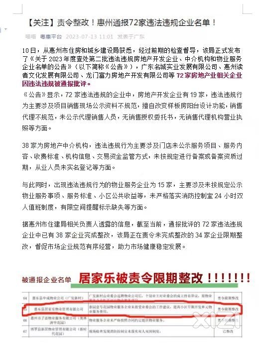 惠东泰园壹号花园的居佳乐物业违法违规涨价，遭到惠州市住建局查处！